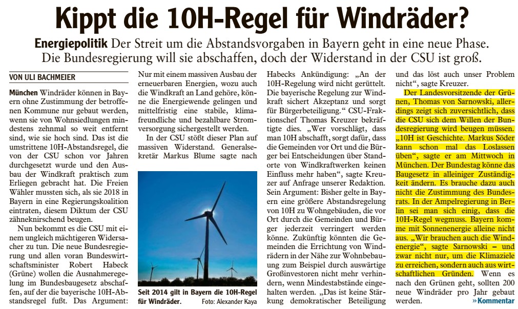 Kippt die 10H-Regel für Windräder?