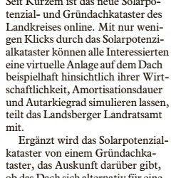 Das Solarpotenzialkataster ist seit Kurzem online