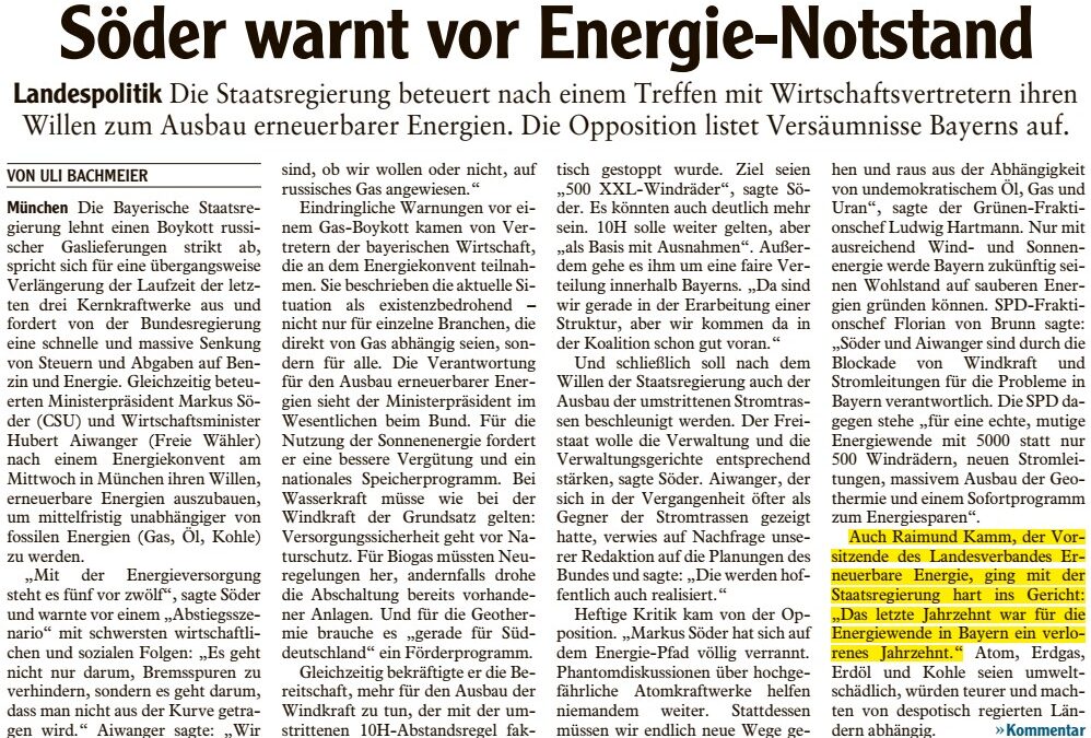 Söder warnt vor Energie-Notstand